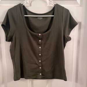 Old Navy Women's Green Button-Down Shirt
